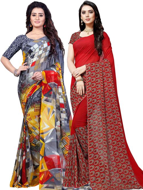 women pack of 2 casual wear combo sarees with blouse - 21479058 - Very Small Image - 1