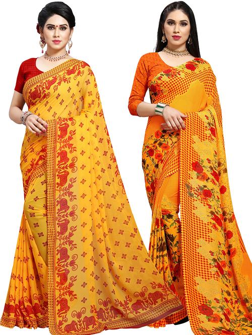 women pack of 2 casual wear combo sarees with blouse - 21479061 - Very Small Image - 1