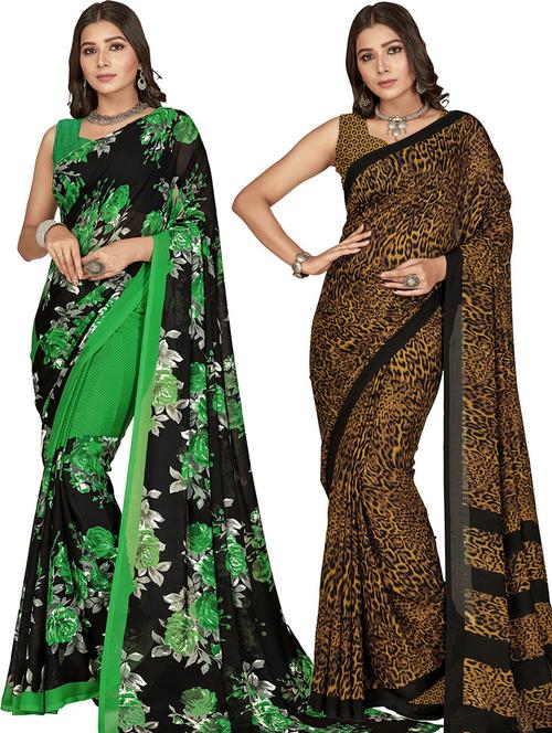 women pack of 2 casual wear sarees with blouse - 21479066 - Very Small Image - 1