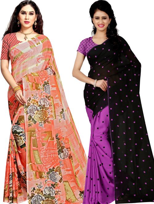 women pack of 2 casual wear combo sarees with blouse - 21479084 - Very Small Image - 1