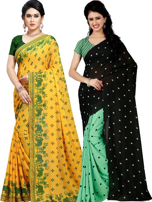 women pack of 2 casual wear combo sarees with blouse - 21479085 - Very Small Image - 1