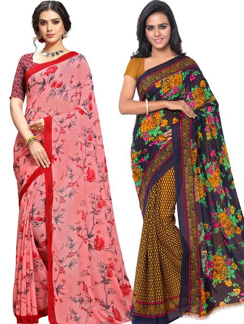 women pack of 2 casual wear combo sarees with blouse - 21479090 - Very Small Image - 1