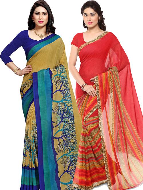 women pack of 2 casual wear combo sarees with blouse - 21479102 - Very Small Image - 1