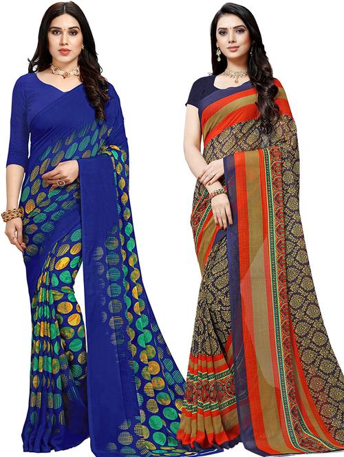 women pack of 2 casual wear combo sarees with blouse - 21479110 - Very Small Image - 1