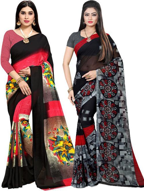 women pack of 2 casual wear combo sarees with blouse - 21479134 - Very Small Image - 1