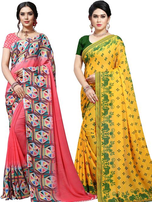 women pack of 2 casual wear sarees with blouse - 21479139 - Very Small Image - 1