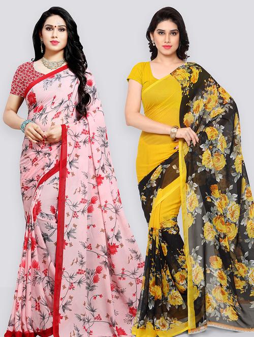 women pack of 2 casual wear combo sarees with blouse - 21479148 - Very Small Image - 1
