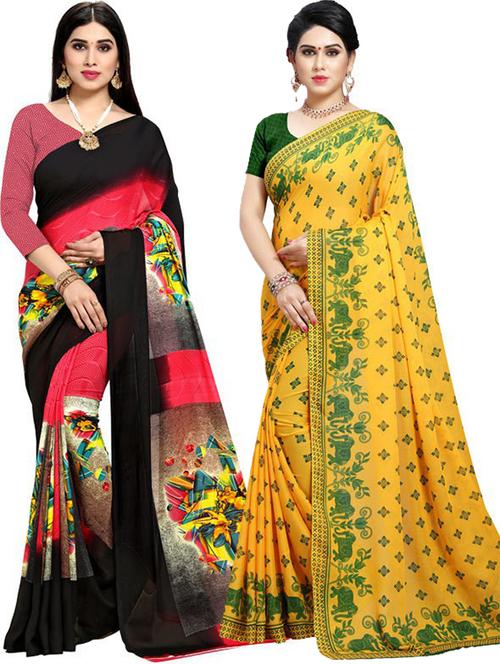 women pack of 2 casual wear sarees with blouse - 21479155 - Very Small Image - 1