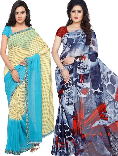 women pack of 2 casual wear combo sarees with blouse - 21479169 - Very Small Image - 1