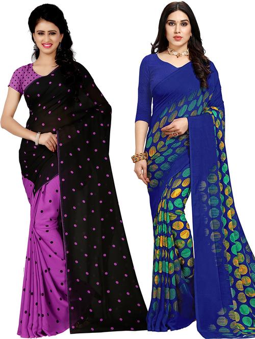 women pack of 2 casual wear combo sarees with blouse - 21479174 - Very Small Image - 1