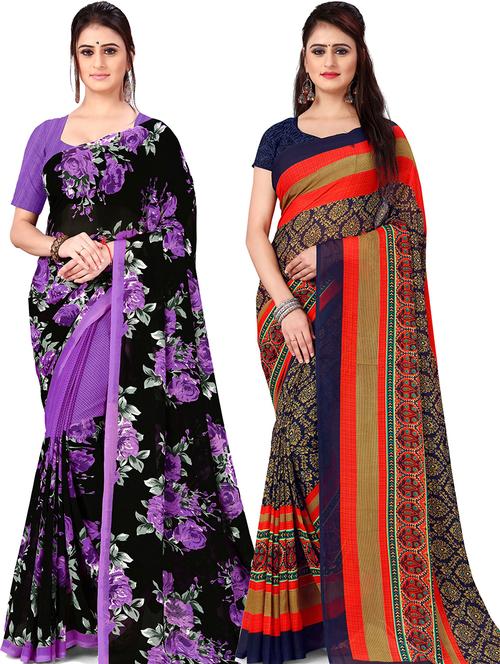 women pack of 2 casual wear combo sarees with blouse - 21479177 - Very Small Image - 1