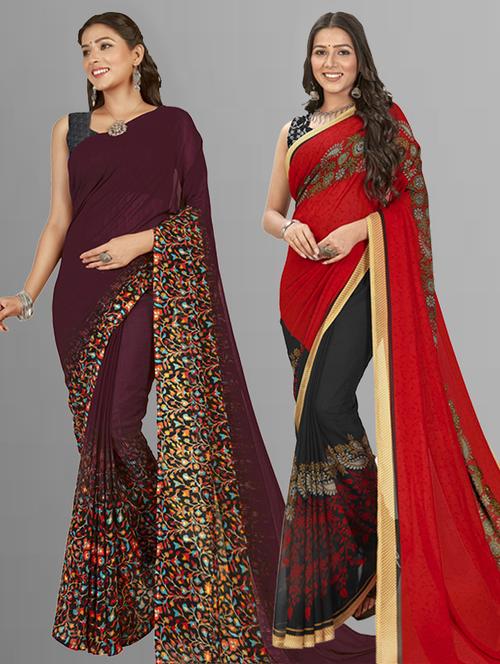 women pack of 2 casual wear combo sarees with blouse - 21479185 - Very Small Image - 1