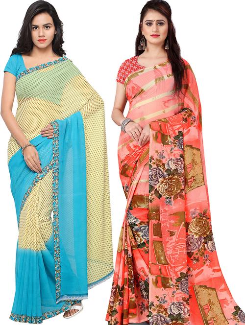 women pack of 2 casual wear combo sarees with blouse - 21479190 - Very Small Image - 1