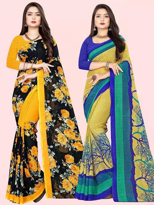 women pack of 2 casual wear sarees with blouse - 21479193 - Very Small Image - 1