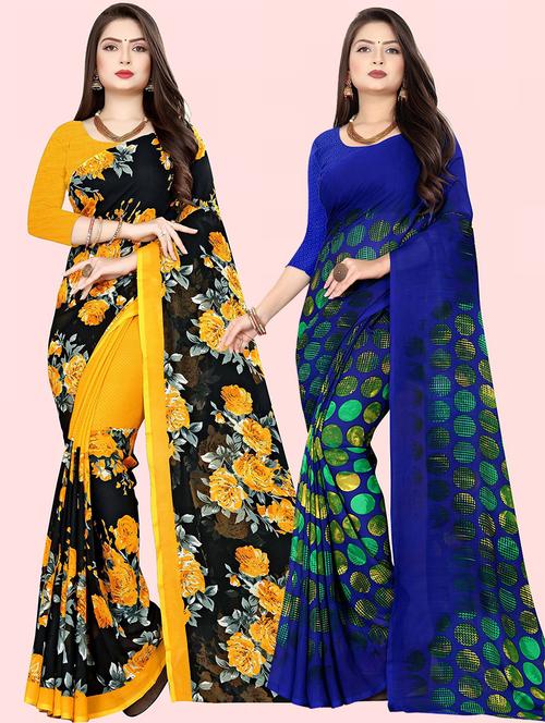 women pack of 2 casual wear sarees with blouse - 21479199 - Very Small Image - 1