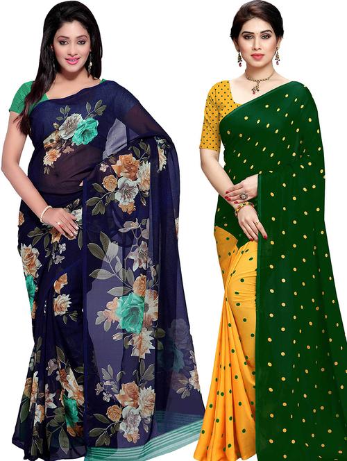 women pack of 2 casual wear combo sarees with blouse - 21479207 - Very Small Image - 1