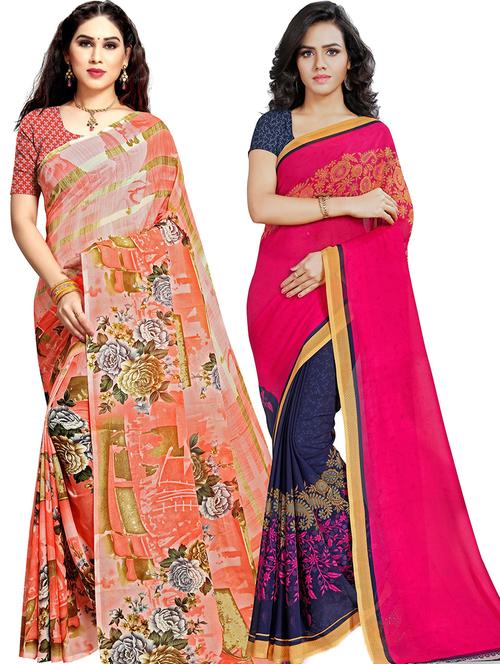 women pack of 2 casual wear sarees with blouse - 21479221 - Very Small Image - 1