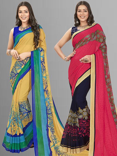 women pack of 2 casual wear combo sarees with blouse - 21479222 - Very Small Image - 1