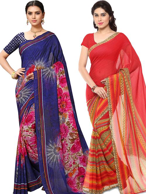 women pack of 2 casual wear combo sarees with blouse - 21479241 - Very Small Image - 1