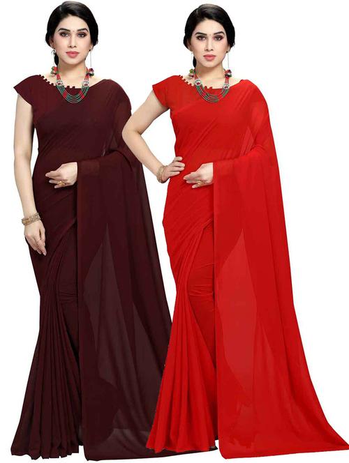 women pack of 2 casual wear sarees with blouse - 21479248 - Very Small Image - 1