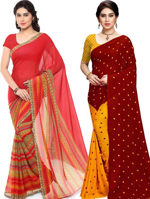 women pack of 2 casual wear combo sarees with blouse - 21479251 - Very Small Image - 1