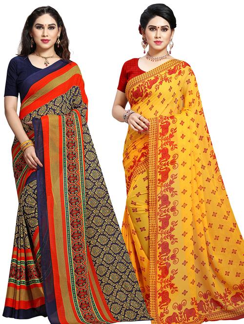 women pack of 2 casual wear combo sarees with blouse - 21479255 - Very Small Image - 1