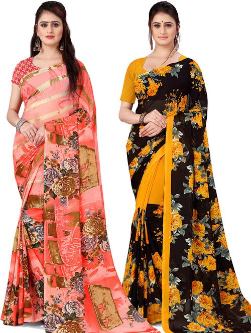 women pack of 2 casual wear combo sarees with blouse - 21479258 - Very Small Image - 1