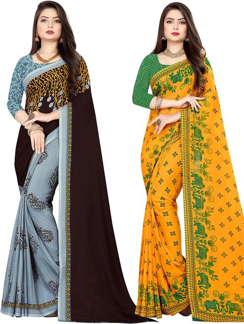 women pack of 2 casual wear sarees with blouse - 21479266 - Very Small Image - 1