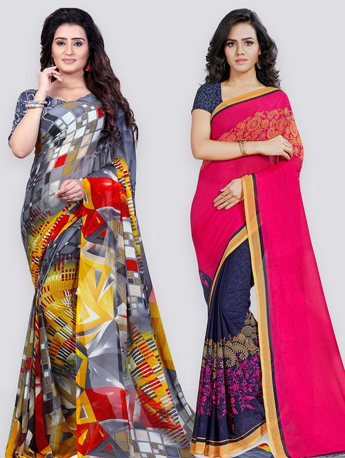 women pack of 2 casual wear combo sarees with blouse - 21479268 - Very Small Image - 1