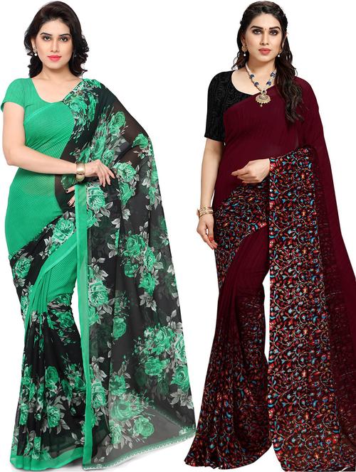 women pack of 2 casual wear combo sarees with blouse - 21479280 - Very Small Image - 1