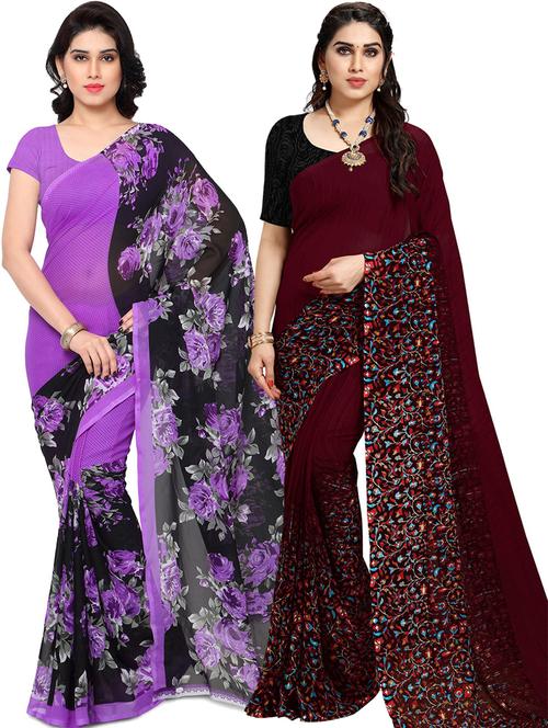 women pack of 2 casual wear combo sarees with blouse - 21479281 - Very Small Image - 1