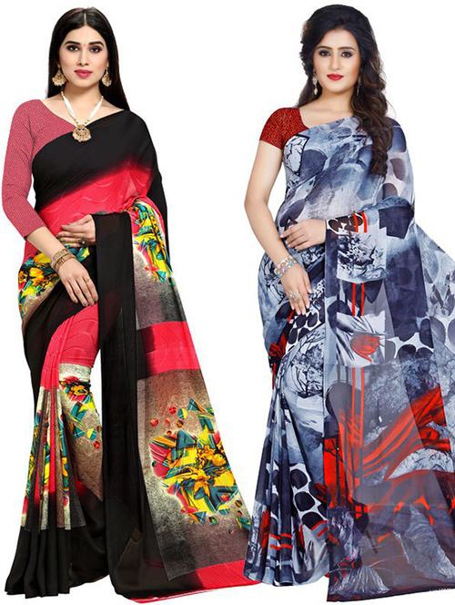 women pack of 2 casual wear combo sarees with blouse - 21479306 - Very Small Image - 1