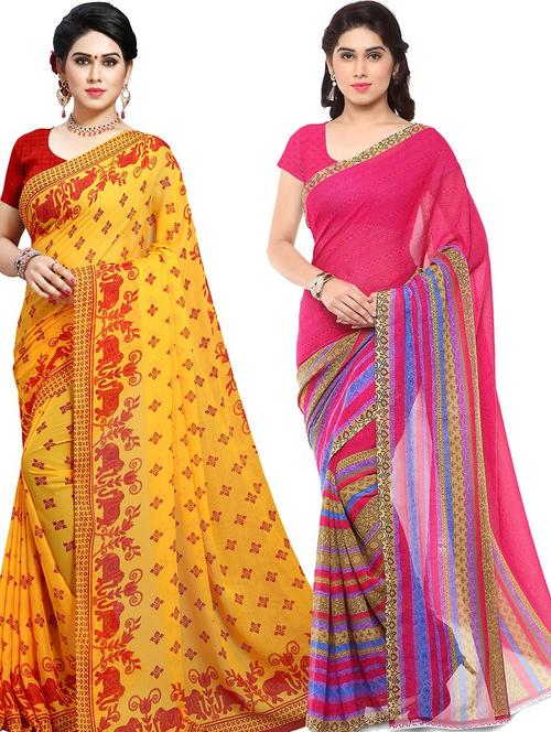 women pack of 2 casual wear sarees with blouse - 21479308 - Very Small Image - 1