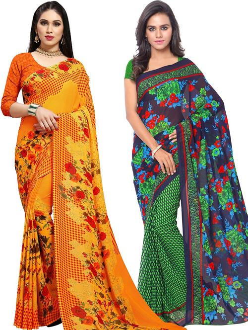women pack of 2 casual wear combo sarees with blouse - 21479310 - Very Small Image - 1