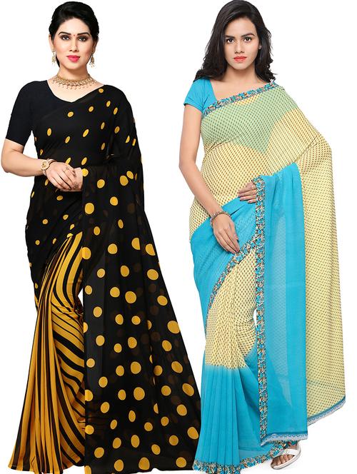 women pack of 2 casual wear combo sarees with blouse - 21479311 - Very Small Image - 1