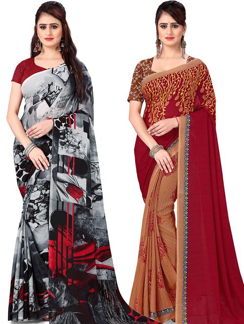 women pack of 2 casual wear sarees with blouse - 21479315 - Very Small Image - 1