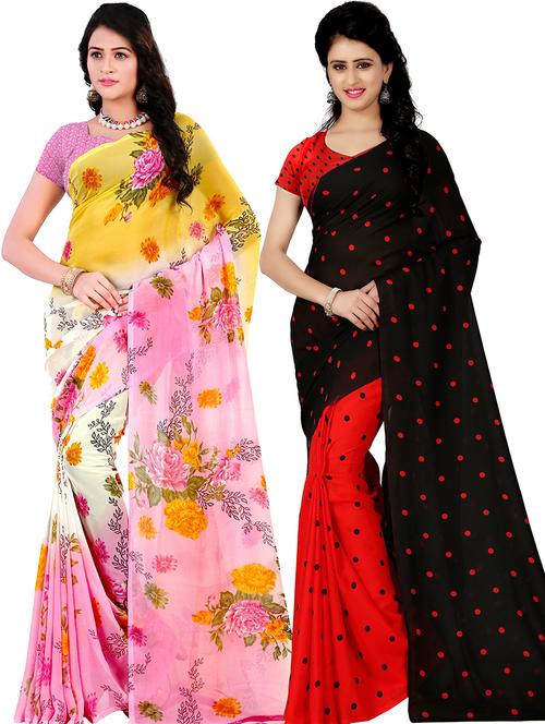 women pack of 2 casual wear combo sarees with blouse - 21479326 - Very Small Image - 1