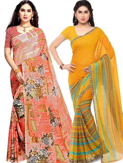 women pack of 2 casual wear combo sarees with blouse - 21479333 - Very Small Image - 1