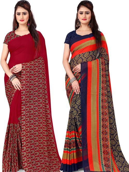 women pack of 2 casual wear combo sarees with blouse - 21479343 - Very Small Image - 1