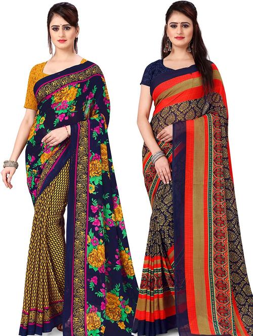 women pack of 2 casual wear combo sarees with blouse - 21479346 - Very Small Image - 1