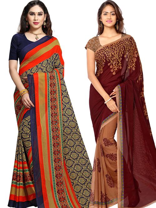 women pack of 2 casual wear combo sarees with blouse - 21479347 - Very Small Image - 1