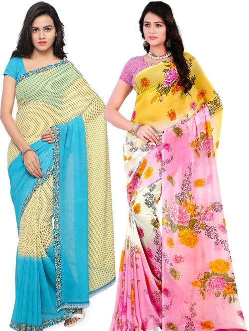 women pack of 2 casual wear combo sarees with blouse - 21479349 - Very Small Image - 1