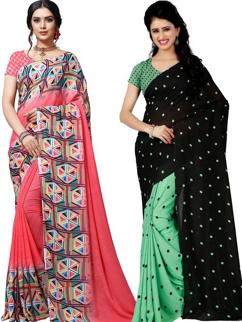 women pack of 2 casual wear combo sarees with blouse - 21479352 - Very Small Image - 1