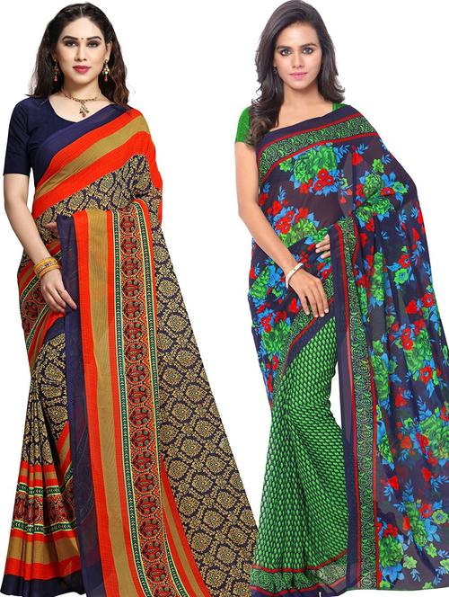 women pack of 2 casual wear combo sarees with blouse - 21479353 - Very Small Image - 1