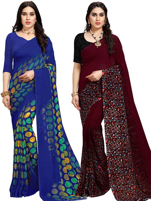 women pack of 2 casual wear combo sarees with blouse - 21479372 - Very Small Image - 1