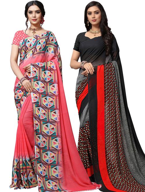 women pack of 2 casual wear combo sarees with blouse - 21479378 - Very Small Image - 1