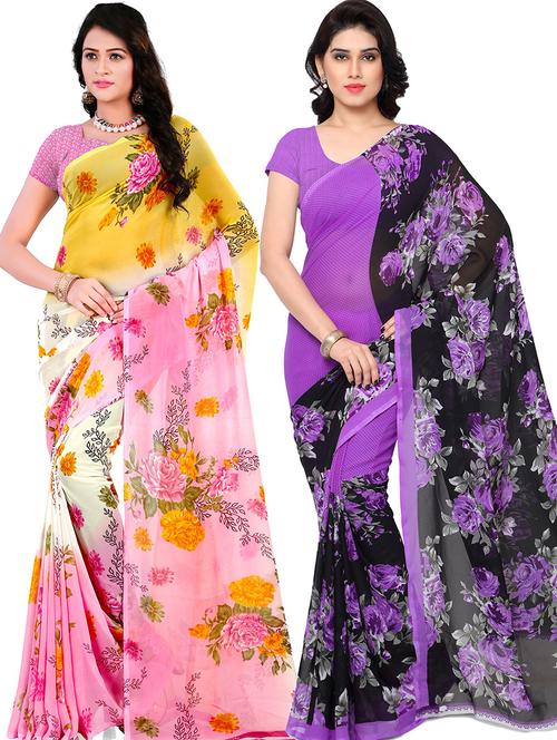 women pack of 2 casual wear combo sarees with blouse - 21479388 - Very Small Image - 1