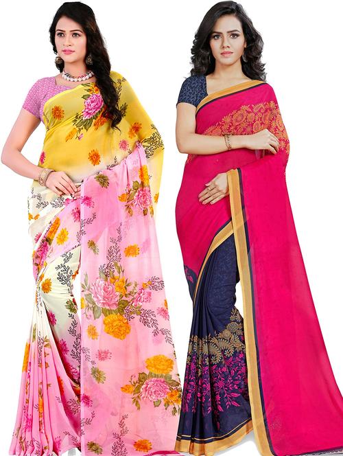 women pack of 2 casual wear combo sarees with blouse - 21479393 - Very Small Image - 1