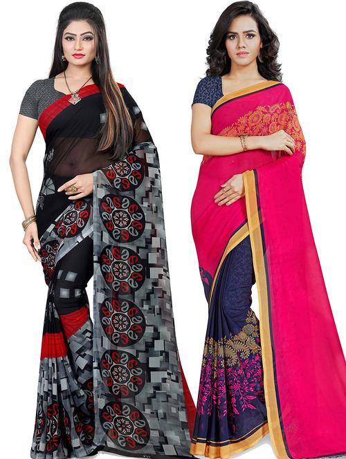 women pack of 2 casual wear combo sarees with blouse - 21479395 - Very Small Image - 1