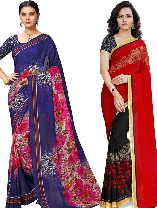women pack of 2 casual wear combo sarees with blouse - 21479397 - Very Small Image - 1
